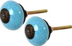Bouton de porte rond effet craquelé bleu (Lot de 2)