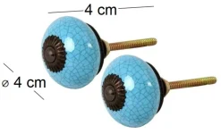 Bouton de porte rond effet craquelé bleu (Lot de 2)