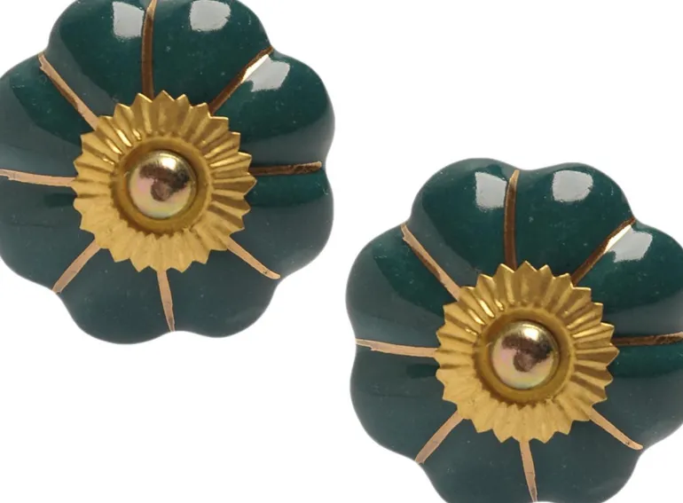 Boutons de porte classique pour meubles fleur (Lot de 2) (Vert foncé)