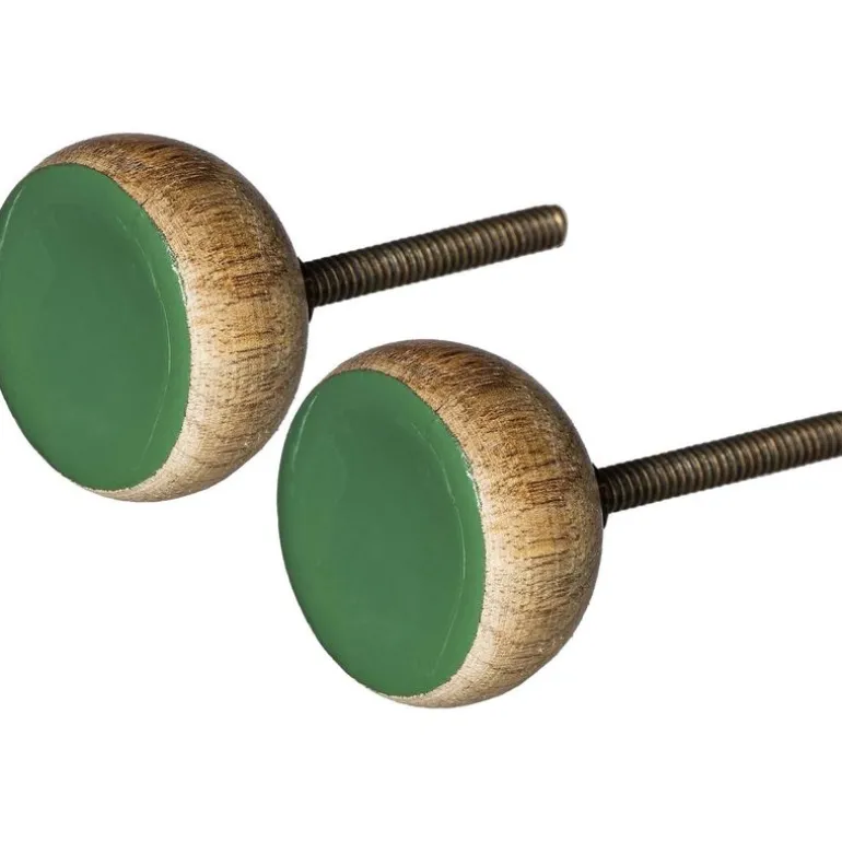 Boutons de porte en bois et métal (Lot de 2) (Vert)