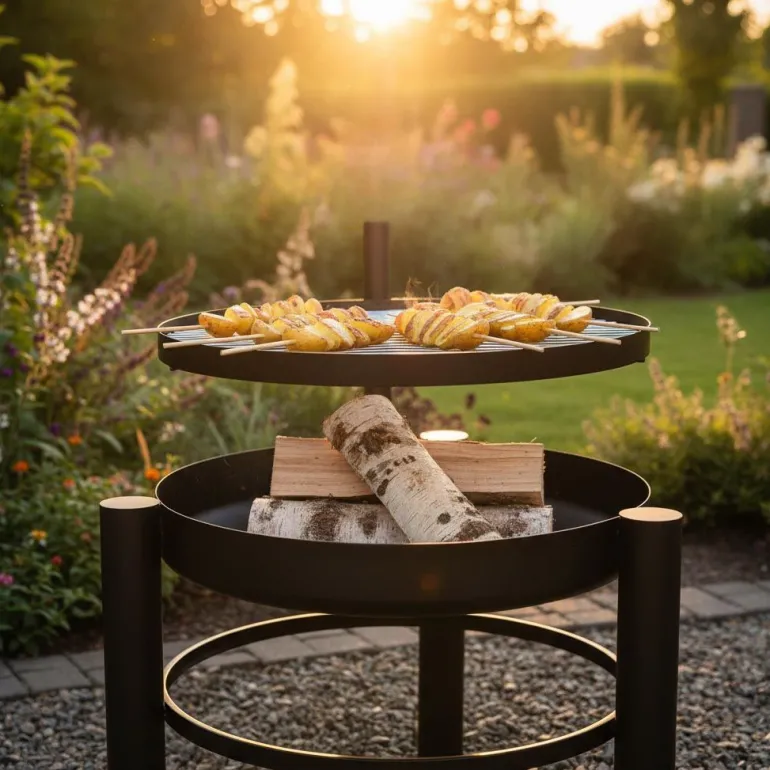 Brasero en métal avec grille de cuisson intégrée (66 x 78 x 69 cm)