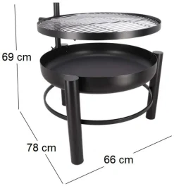 Brasero en métal avec grille de cuisson intégrée (66 x 78 x 69 cm)
