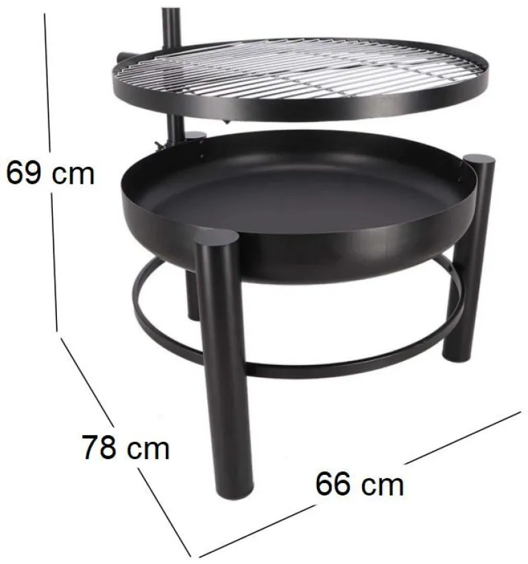 Brasero en métal avec grille de cuisson intégrée (66 x 78 x 69 cm)