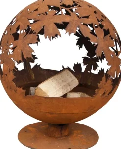 Brasero rond en métal rouillé (Feuilles)