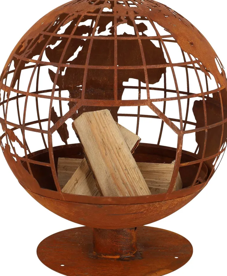 Brasero rond en métal rouillé (Planète)