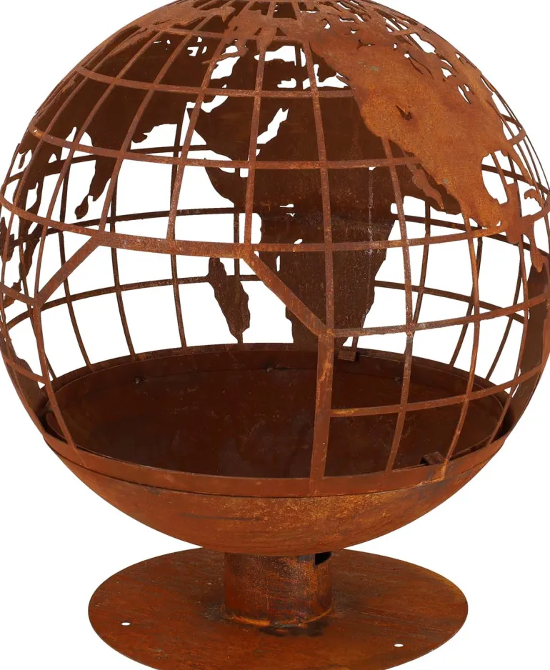 Brasero rond en métal rouillé (Planète)