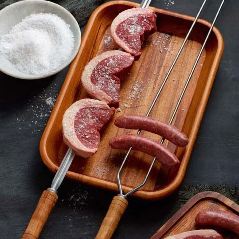Brochette double en inox et bois Churrasco