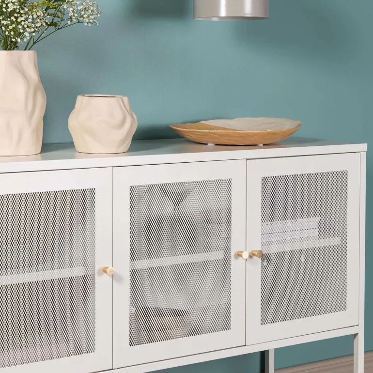 Buffet 3 portes en acier Malla (Gris clair)