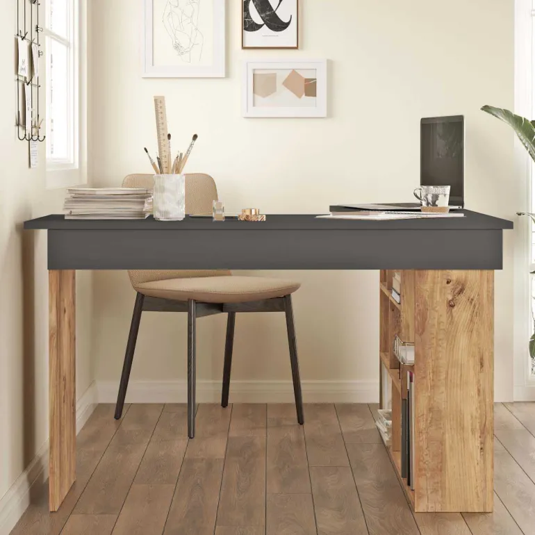 Bureau d'angle en aggloméré Clic (Pin et noir)