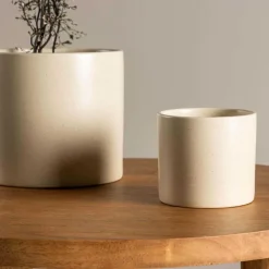 Cache pot en grès Sane 11x10 cm (Beige)