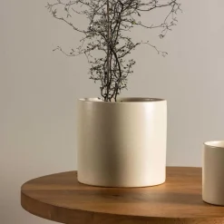 Cache pot en grès Sane 18x17cm (Beige)