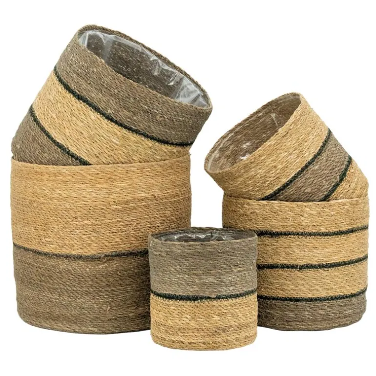 Cache-pots en jonc naturel et brun (Petit Modèle)