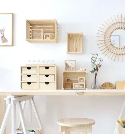 Caisse de rangement en pin brut (Lot de 3)