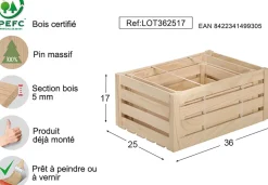 Caisse de rangement en pin brut (Lot de 3)