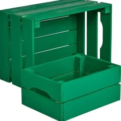 Caisse de rangement en pin grand modèle 46 x 31 x 25 cm (Vert)