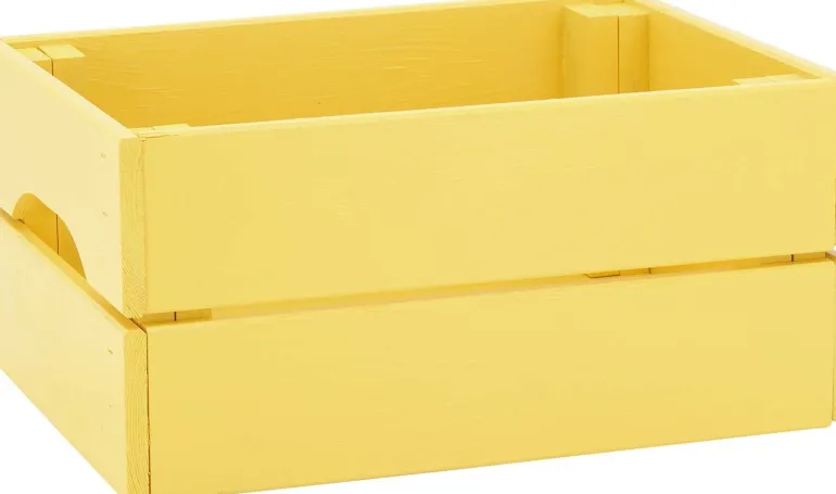 Caisse de rangement en pin petit modèle 31 x 23 x 15 cm (Jaune)
