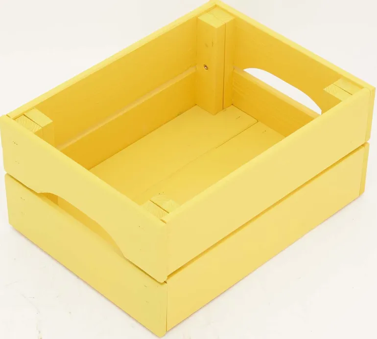 Caisse de rangement en pin petit modèle 31 x 23 x 15 cm (Jaune)