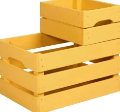 Caisse de rangement en pin petit modèle 31 x 23 x 15 cm (Jaune)