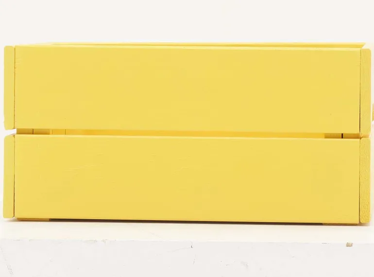 Caisse de rangement en pin petit modèle 31 x 23 x 15 cm (Jaune)