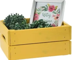 Caisse de rangement en pin petit modèle 31 x 23 x 15 cm (Jaune)