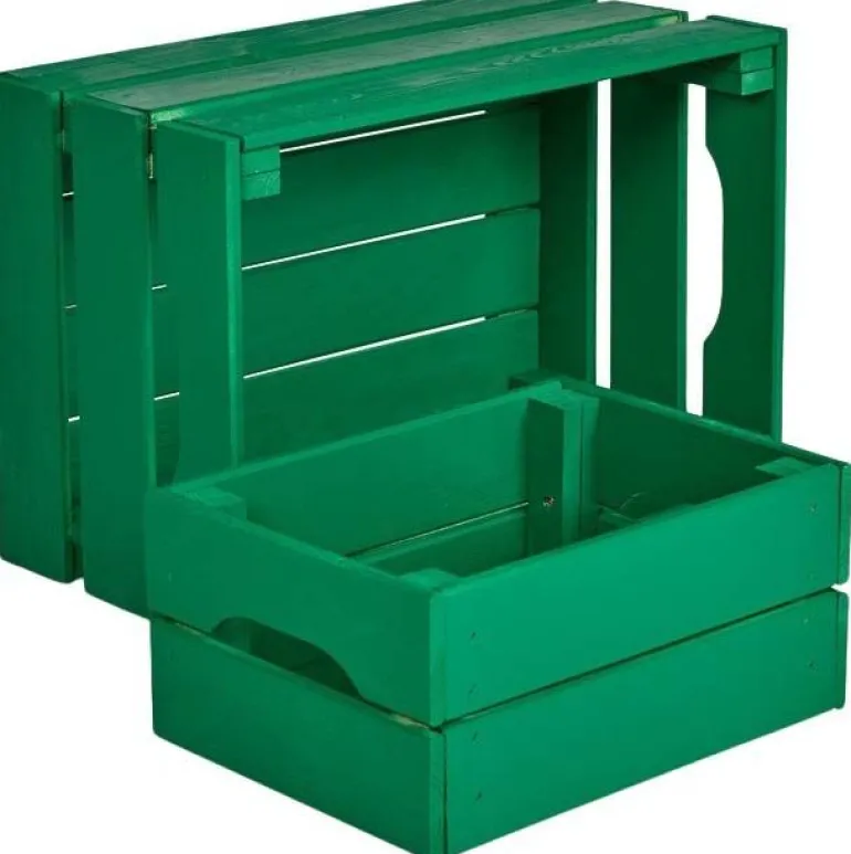 Caisse de rangement en pin petit modèle 31 x 23 x 15 cm (Vert menthe)