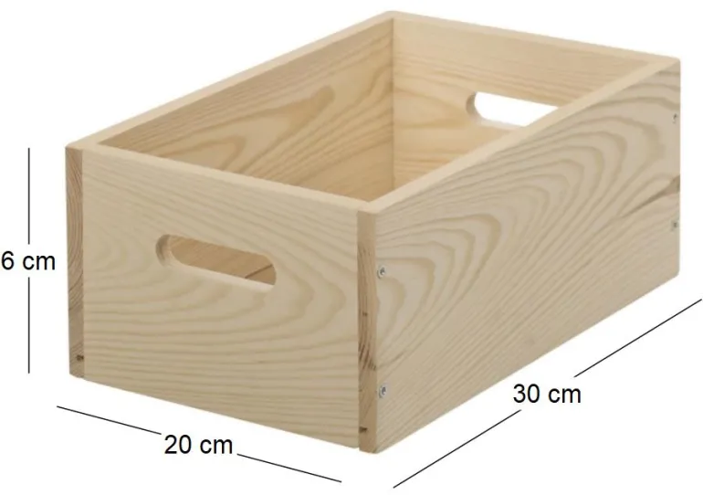 Caisse en bois brut de rangement (30 x 20 x 6 cm)