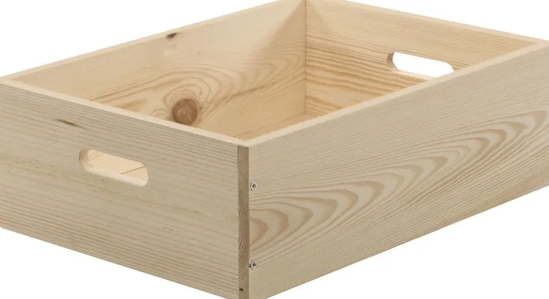 Caisse en bois brut de rangement (40 x 30 x 8 cm)
