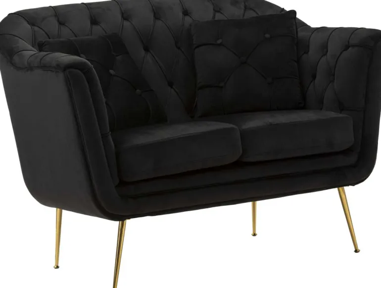 Canapé 2 places en tissu capitonné avec coussins Budapest 130 x 83 x 91 cm (Noir)
