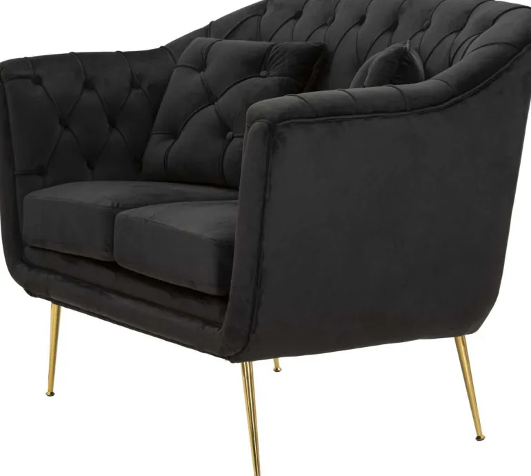 Canapé 2 places en tissu capitonné avec coussins Budapest 130 x 83 x 91 cm (Noir)
