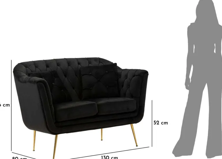 Canapé 2 places en tissu capitonné avec coussins Budapest 130 x 83 x 91 cm (Noir)