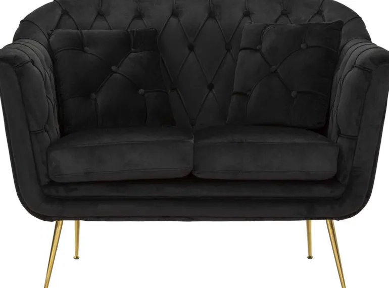 Canapé 2 places en tissu capitonné avec coussins Budapest 130 x 83 x 91 cm (Noir)