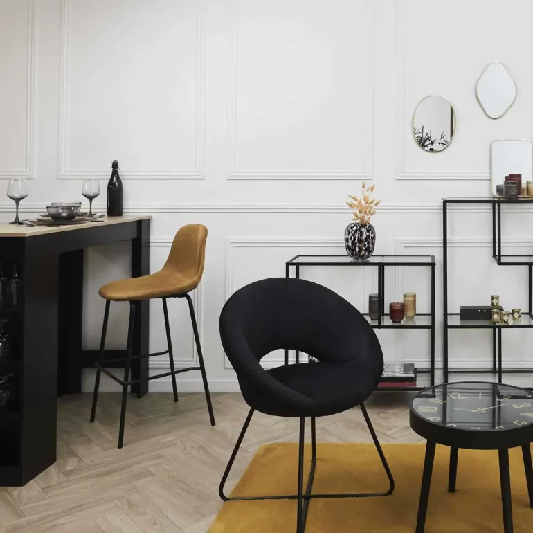 Chaise de bar en velours cotelé Giulia (Jaune)