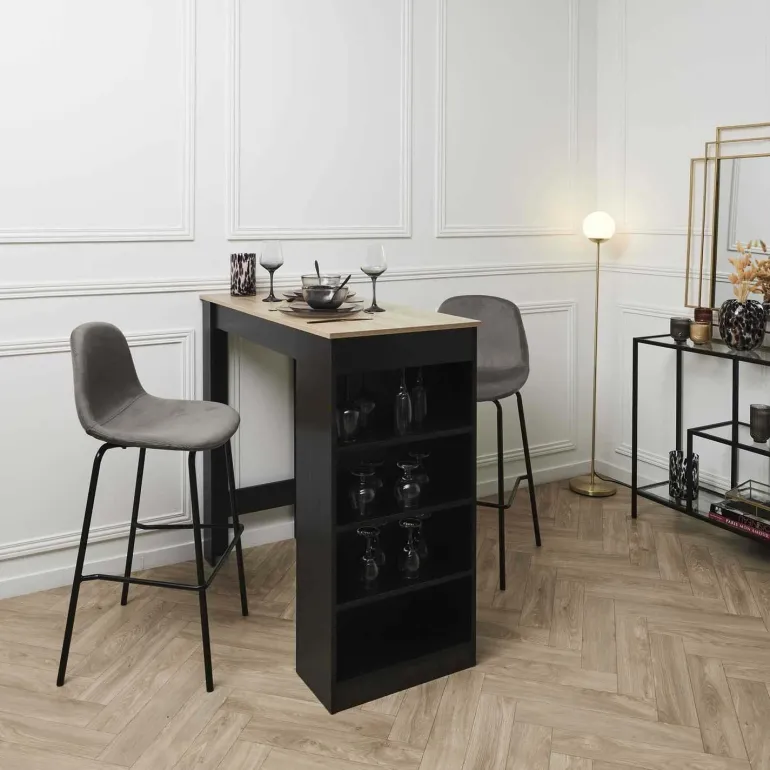 Chaise de bar en velours côtelé Giulia gris (Lot de 2)