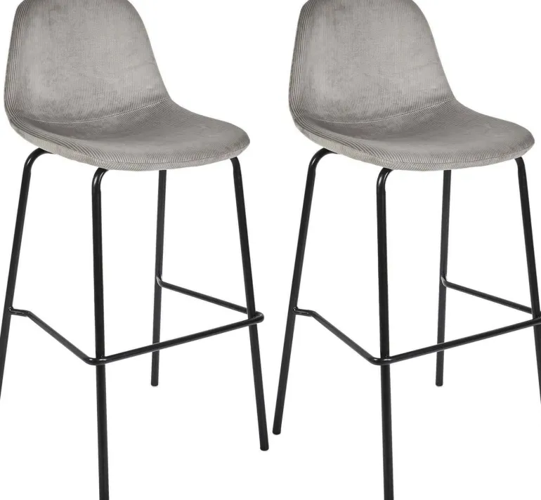 Chaise de bar en velours côtelé Giulia gris (Lot de 2)