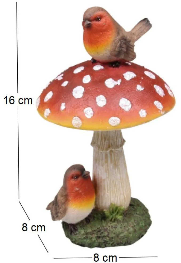 Champignon avec oiseaux en résine 8 x 16 cm