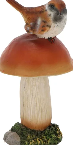 Champignons assortis avec oiseau en polyrésine (Lot de 3) (Taille L)