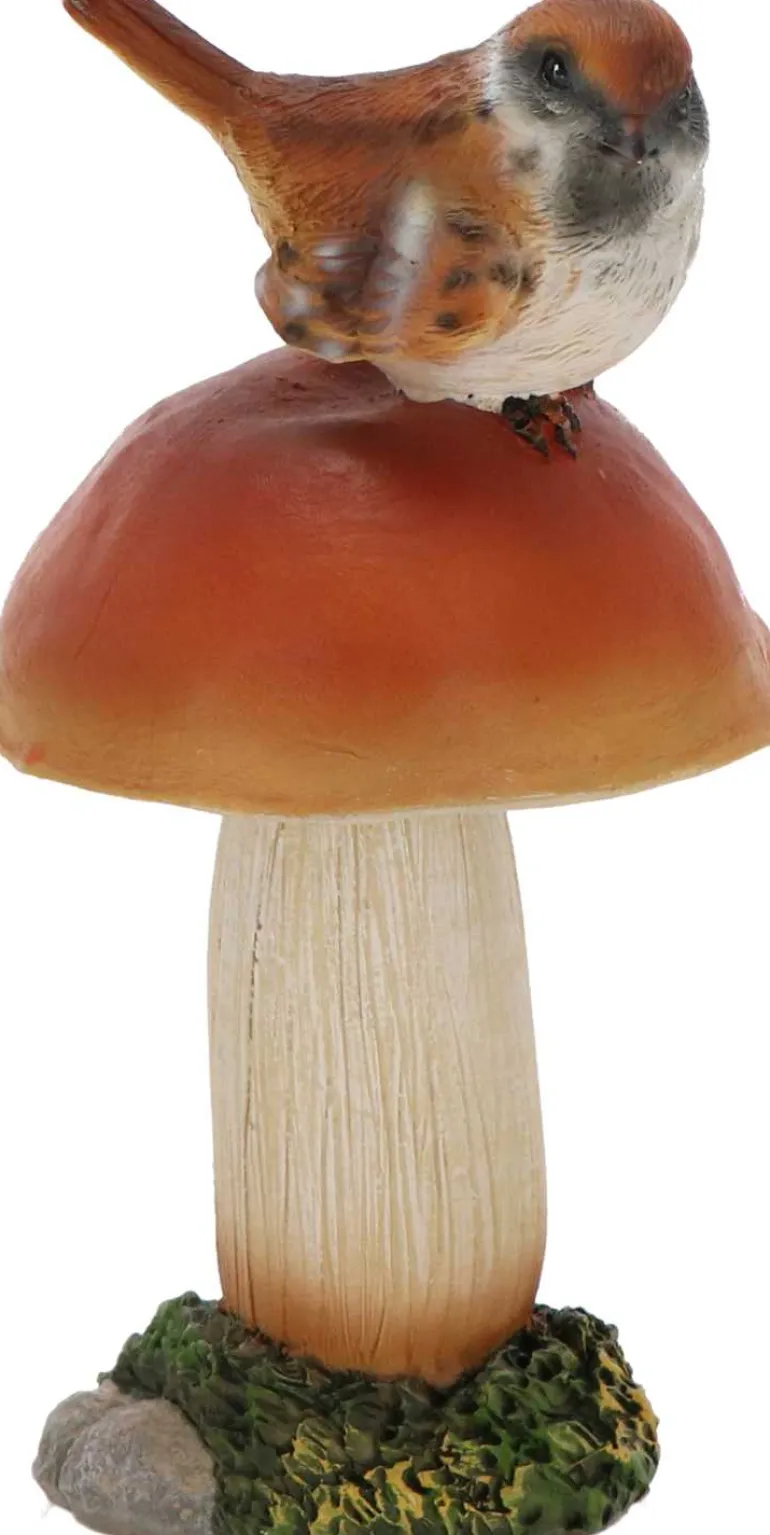 Champignons assortis avec oiseau en polyrésine (Lot de 3) (Taille L)