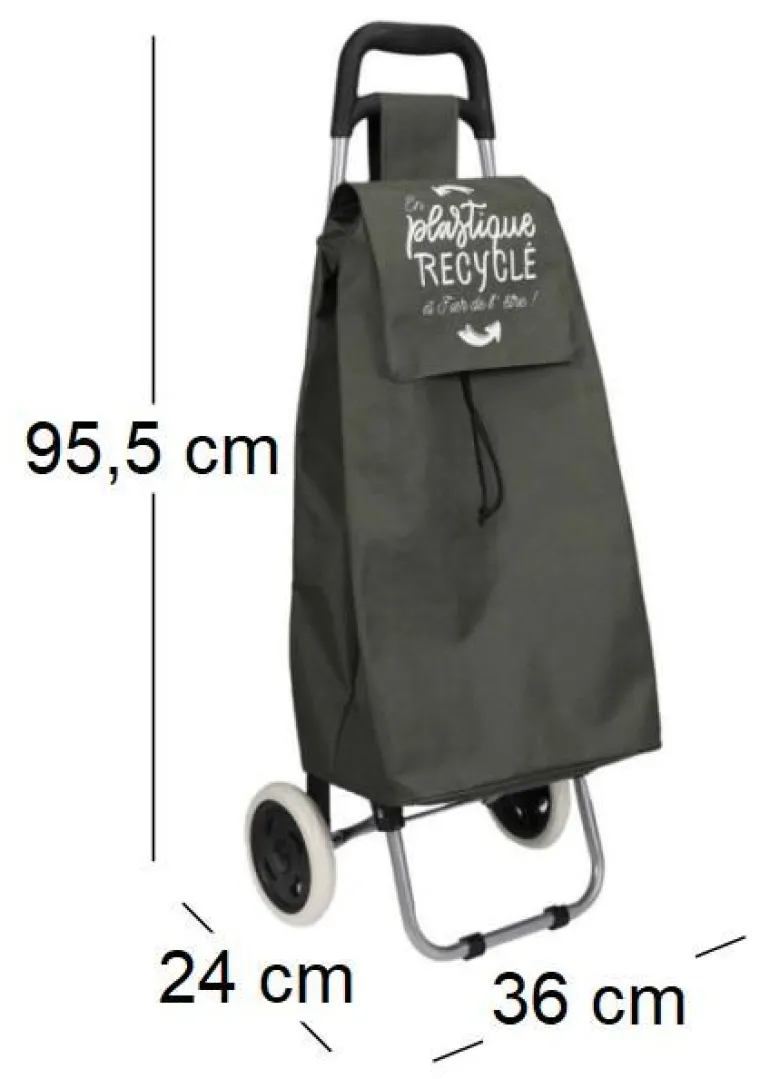 Chariot shopping en plastique recyclé 2 roues (Kiwi)