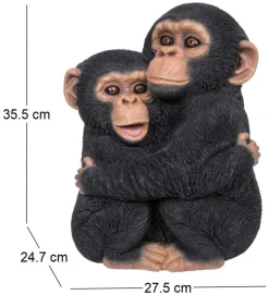 Chimpanzés enlacés en résine 35 cm