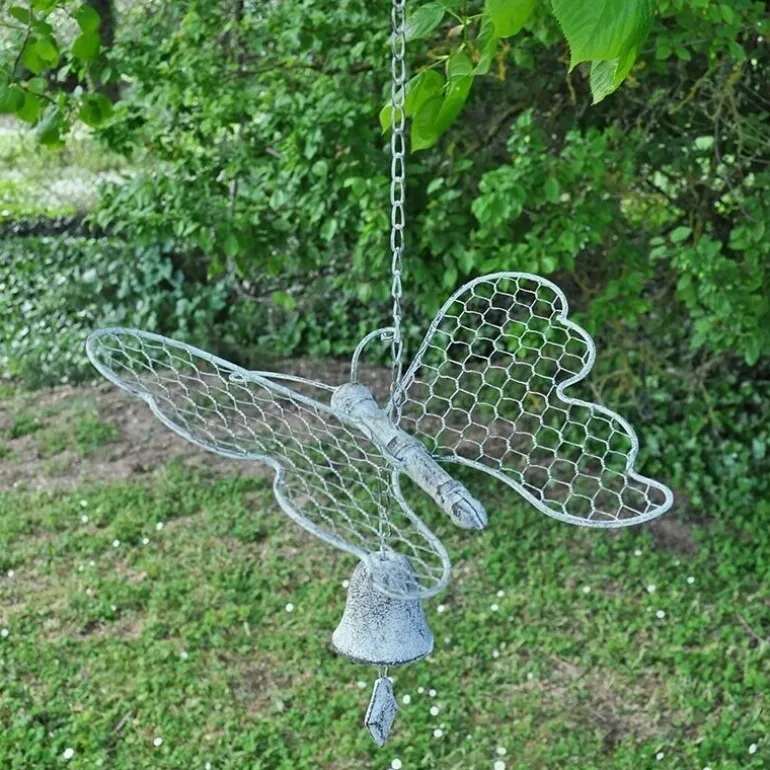 Cloche de jardin papillon blanc patiné