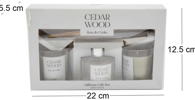 Coffret 2 bougies parfumée et diffuseur 50ml (Senteur Bois de cèdre )