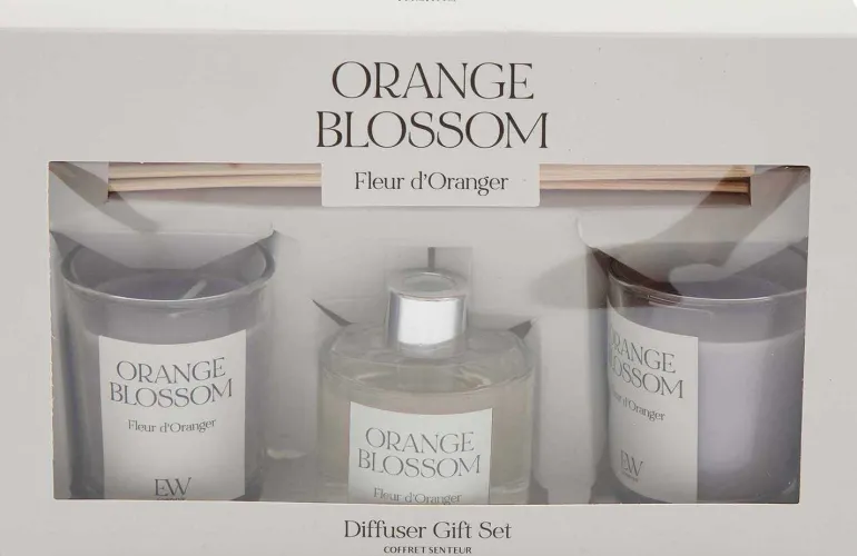 Coffret 2 bougies parfumée et diffuseur 50ml (Senteur Fleur d'oranger)
