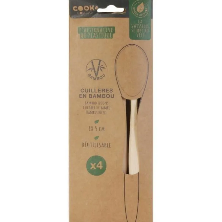 Coffret 4 cuillères en bambou réutilisable Green attitude