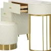 Coiffeuse effet matelassé avec tabouret Sharon (Blanc et doré)