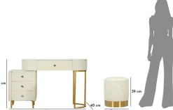 Coiffeuse effet matelassé avec tabouret Sharon (Blanc et doré)