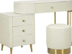 Coiffeuse effet matelassé avec tabouret Sharon (Blanc et doré)