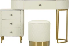 Coiffeuse effet matelassé avec tabouret Sharon (Blanc et doré)