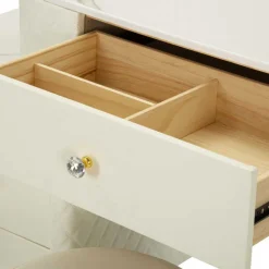 Coiffeuse effet matelassé avec tabouret Sharon (Blanc et doré)