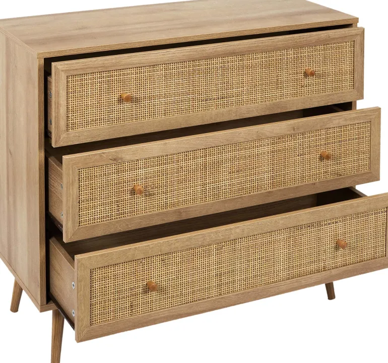 Commode cannage et bois 3 tiroirs Bali