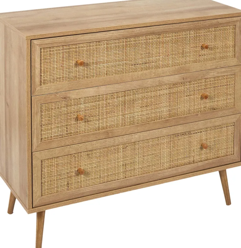 Commode cannage et bois 3 tiroirs Bali